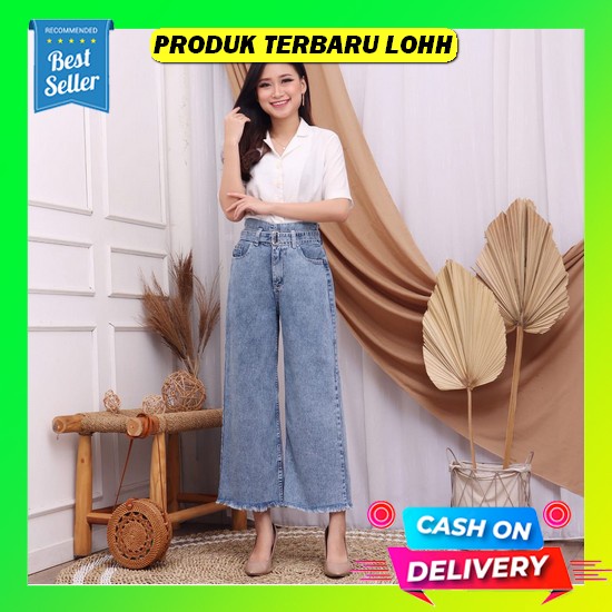 Kulot Jeans High Waist Premium / Kulot Jeans Belah Samping Ripped Sobek / Kulot Jeans Fwr - Tansi Ku