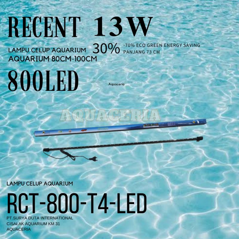 Lampu celup Aquarium 80CM RECENT RCT-800-T4-LED lampu aquarium 13 WATT