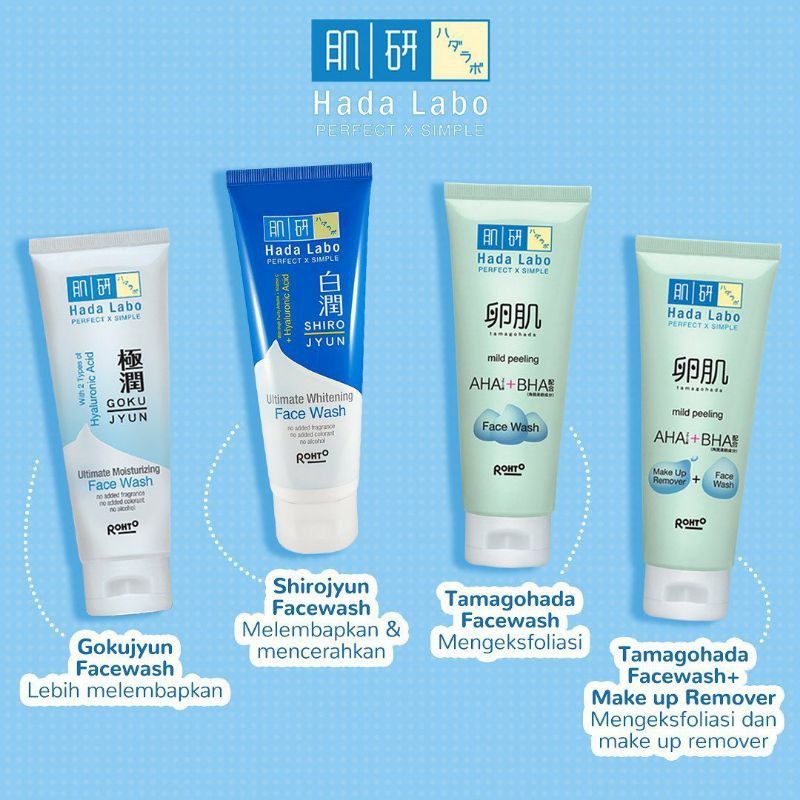 Hada labo Facewash Series, hadalabo Gokujyun facewash, shirojyun facewash tamagohada facewash, tamagohada&amp;make up remover