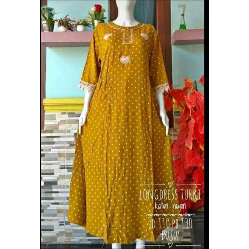 Daster Arab panjang motif renda polkadot