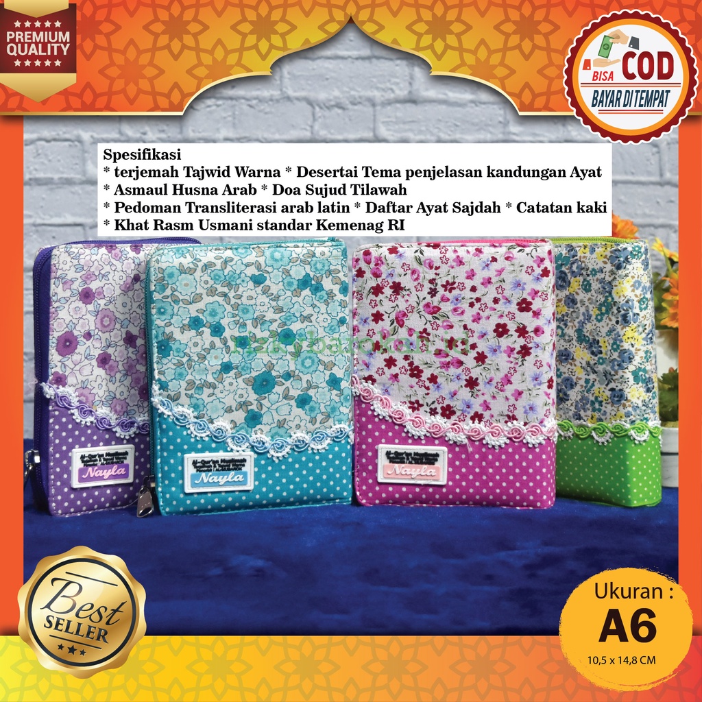 Al Quran Terjemah dan Tajwid Warna NAYLA A6 Muslimah Resleting Alquran Cantik Wanita Kecil