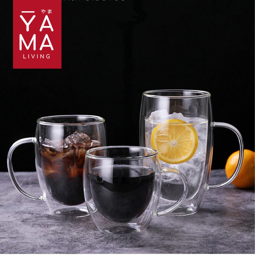 YAMA EIKO Tea Coffee Double Glass Anti Panas Insulated Cup Gelas Cangkir Teh Kopi Mug