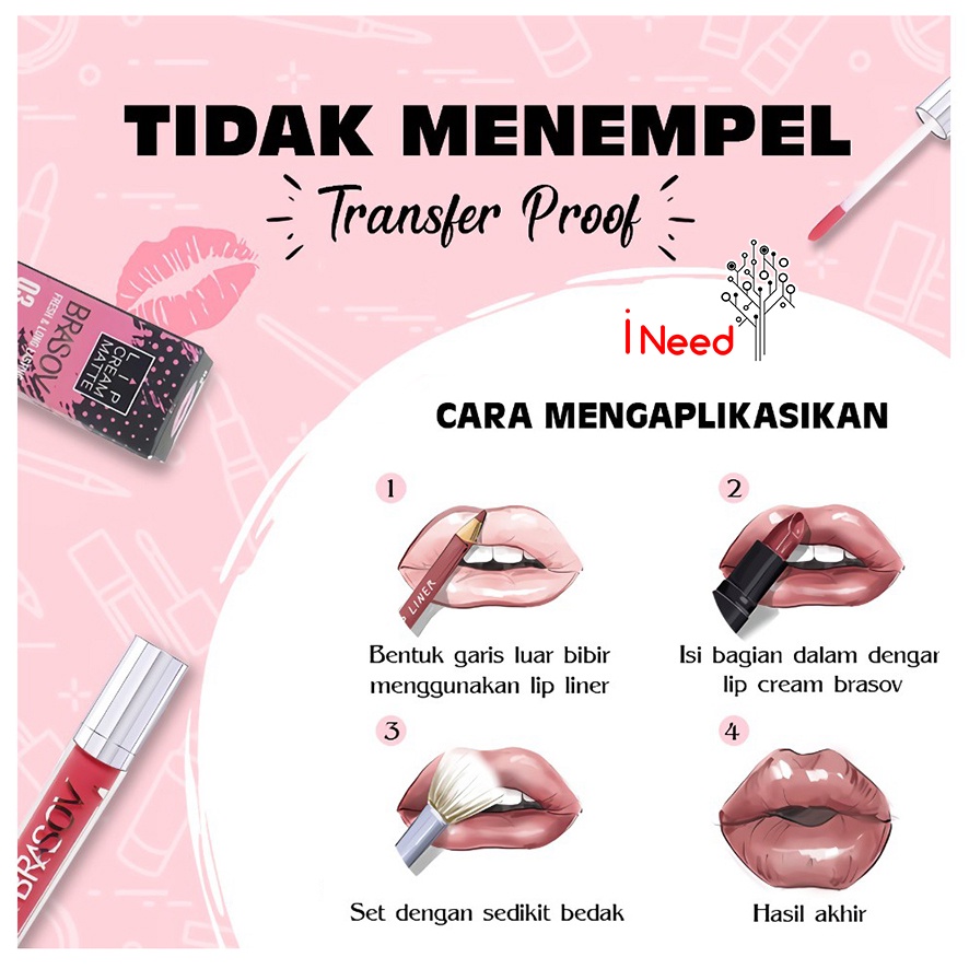 (INEED) BRASOV LIP CREAM MATTE -  LIP CREAM MATTE FREASH &amp; LONG LASTING  BRASOV