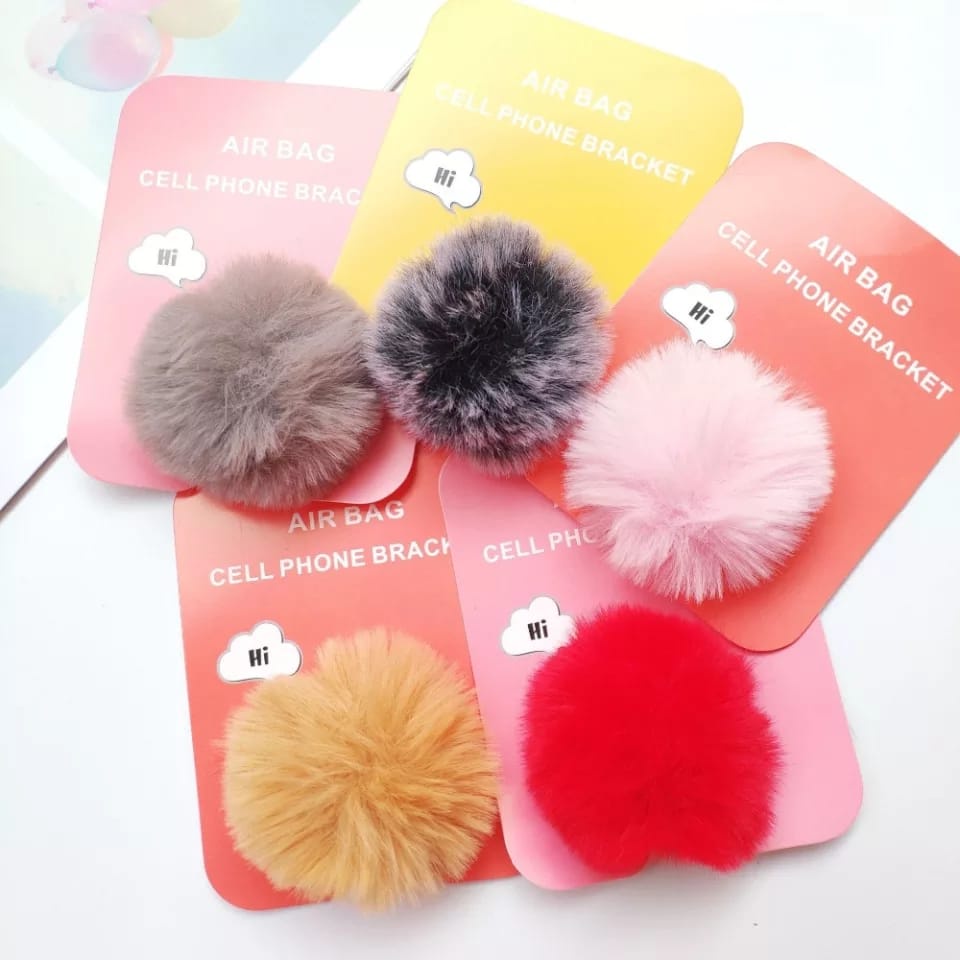 Pop Socket Bulu Holder Pom Pom Bulu Warna Warni