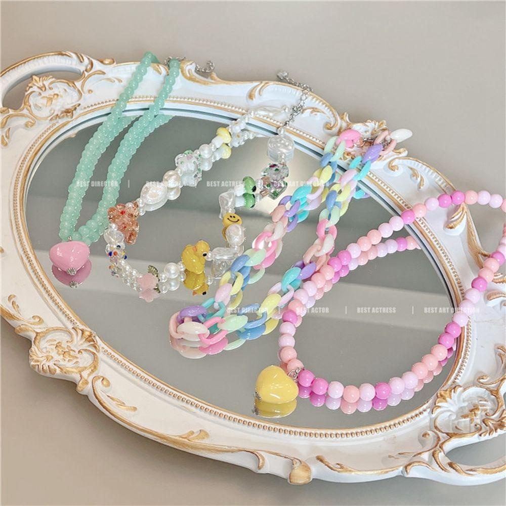 NEEDWAY Bohemian Kalung Fashion Gaya Korea Kalung Kepribadian Mutiara Klavikula Rantai Bunga Smiley Beads Colorful Rice Bead Necklace