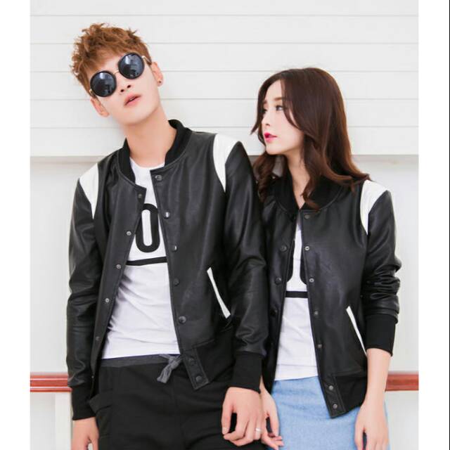 Jaket bomber baseball semi kulit couple pasangan terbaru viena dan harley