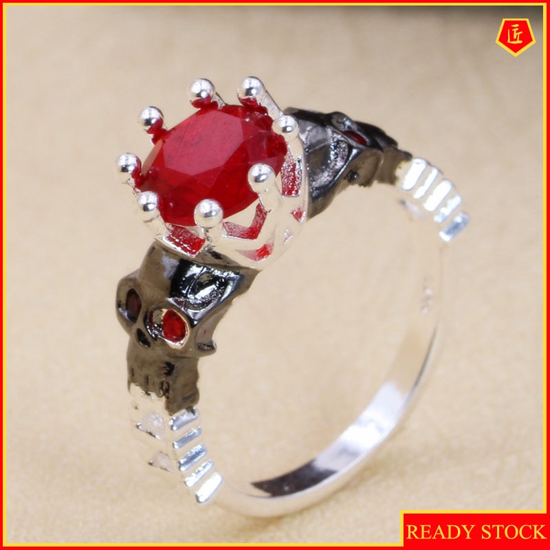 [Ready Stock]Personality Fashion Skull Punk Red Gem Ring