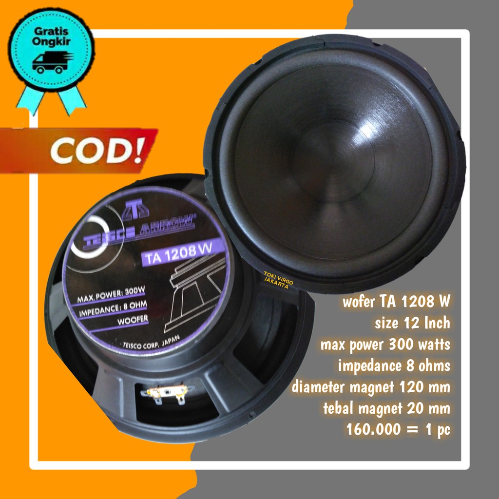SEPASANG Speaker Woofer 12 Inci TA 1208 W / Spiker Wofer 12 In 300 Watt Teisco Arrow / Speker Wufer 