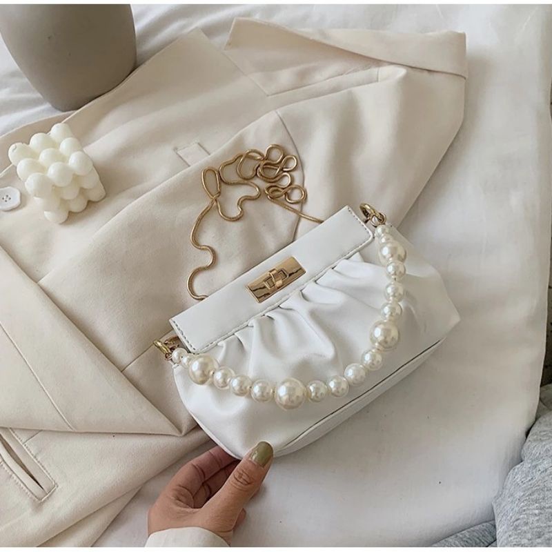 Tas Wanita Putih Jinjing Mutiara/Hand bag
