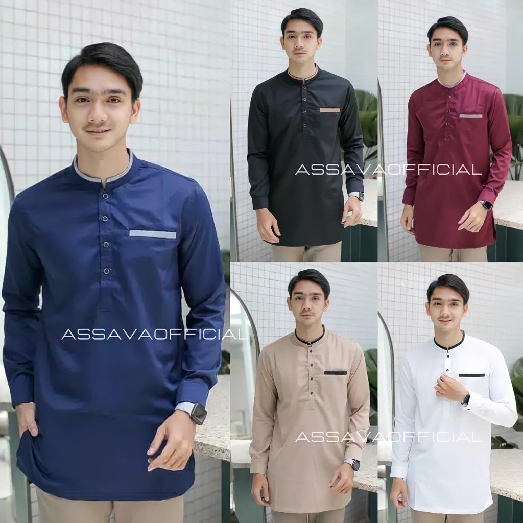 Baju Koko Pria Kurta Dewasa - Baju Koko Kurta Dewasa Lengan panjang Material Catton Adem Serap Keringat - Baju Koko Pria Muslim Lengan Panjang Gus Azmi Syubbanul Muslimin Kombinasi Hadroh