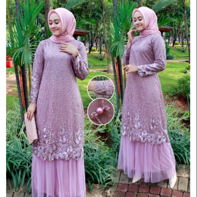 Kebaya//gamis kebaya tutu//tille bordir mutiara | Shopee ...