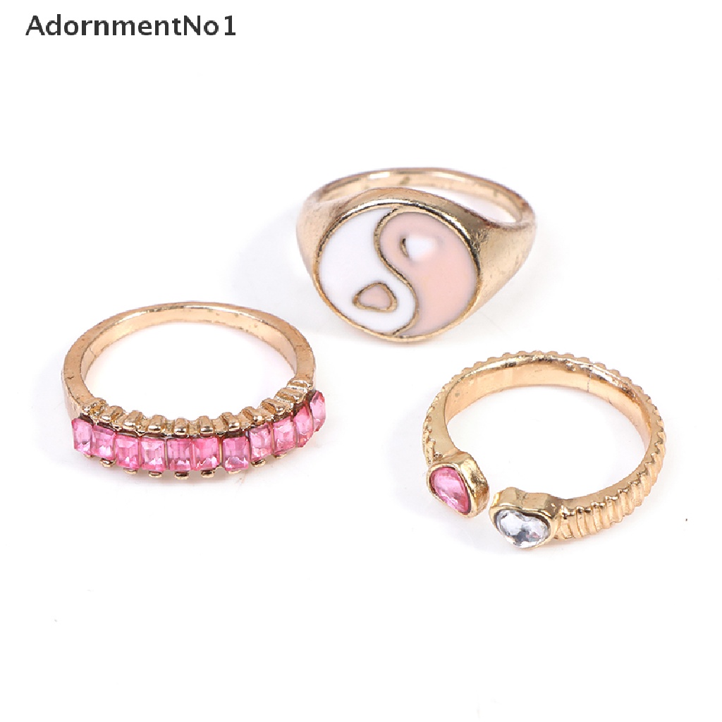 (AdornmentNo1) 8pcs / Set Cincin Gaya Punk Motif Hati Aksen Batu Kilau Warna Pink Untuk Perhiasan Wanita