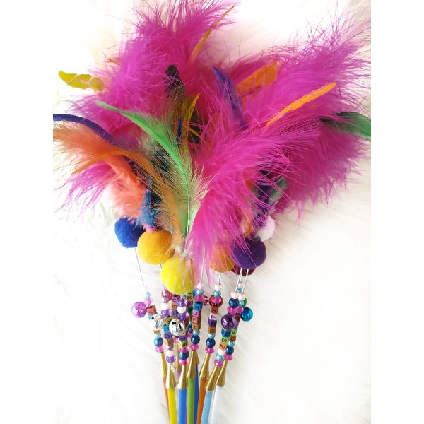 [ LOLYSHOP ] Mainan Kucing Tongkat Bulu Manik