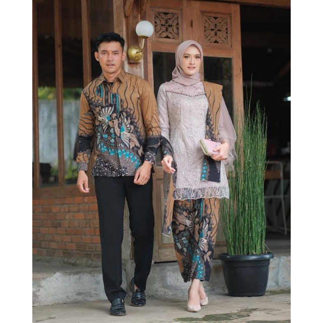 Kebaya batik couple veka brown Bonus hijab Kebaya couple lamaran