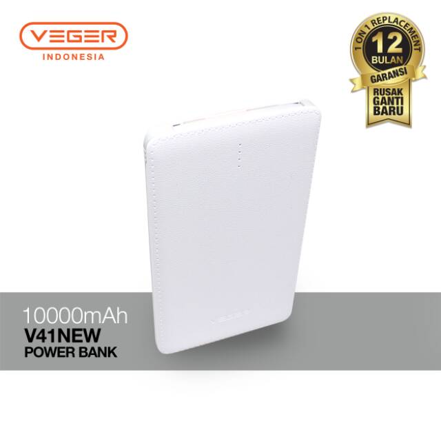 Power Bank  VEGER V41 10000mAh Slim cable Original Garansi 1 Tahun