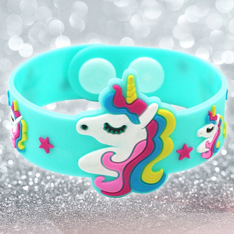 Gelang Tangan Elastis Desain Kartun Unicorn Pink/Merah untuk Aksesoris Anak-anak/Hadiah