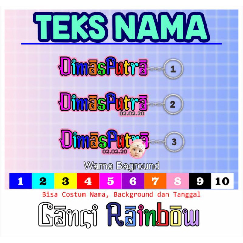

GANCI TEKS NAME RAINBOW / GANTUNGAN KUNCI ANGKLIRIK