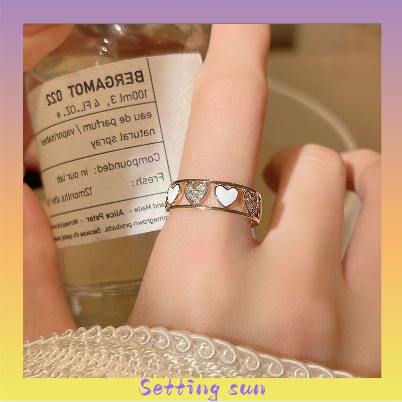 Cincin Ringan Mewah Hollow Keluar Berlian Imitasi Cinta Chic Advanced Adjustable Cincin Wanita TN