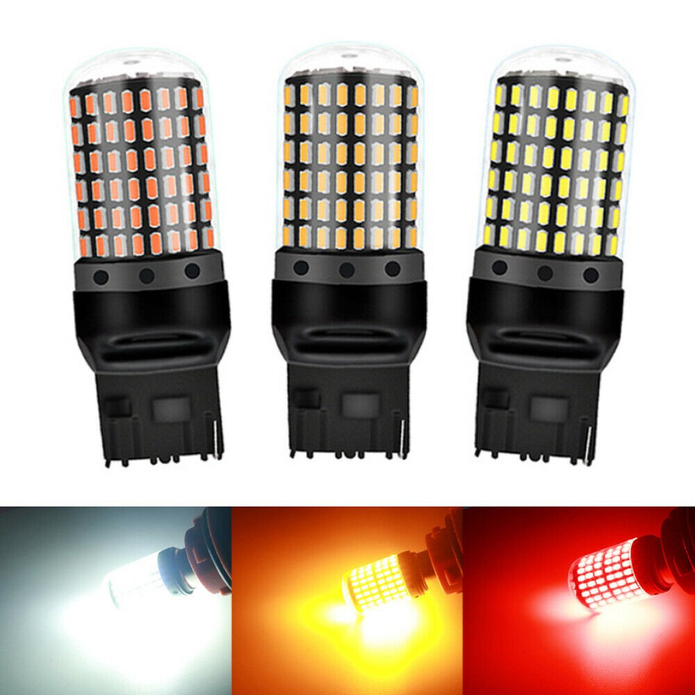 T20 144SMD 3014 Mobil No Hyper Flash Lampu Senja PNP 7440 LED Lamp Sein Rem Stop Sen