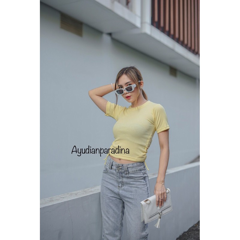 TOP LAVINA KERUT SAMPING CROP TOP SABRINA BLOUSE ATASAN WANITA