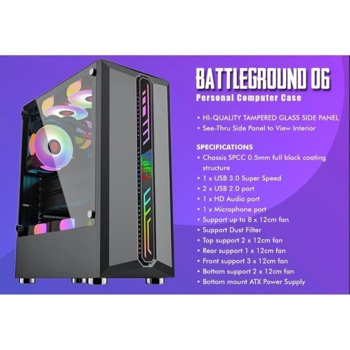 CASING PC KOMPUTER SIMBADDA BATTLEGROUND 06 RGB CASE GAMING - RESMI