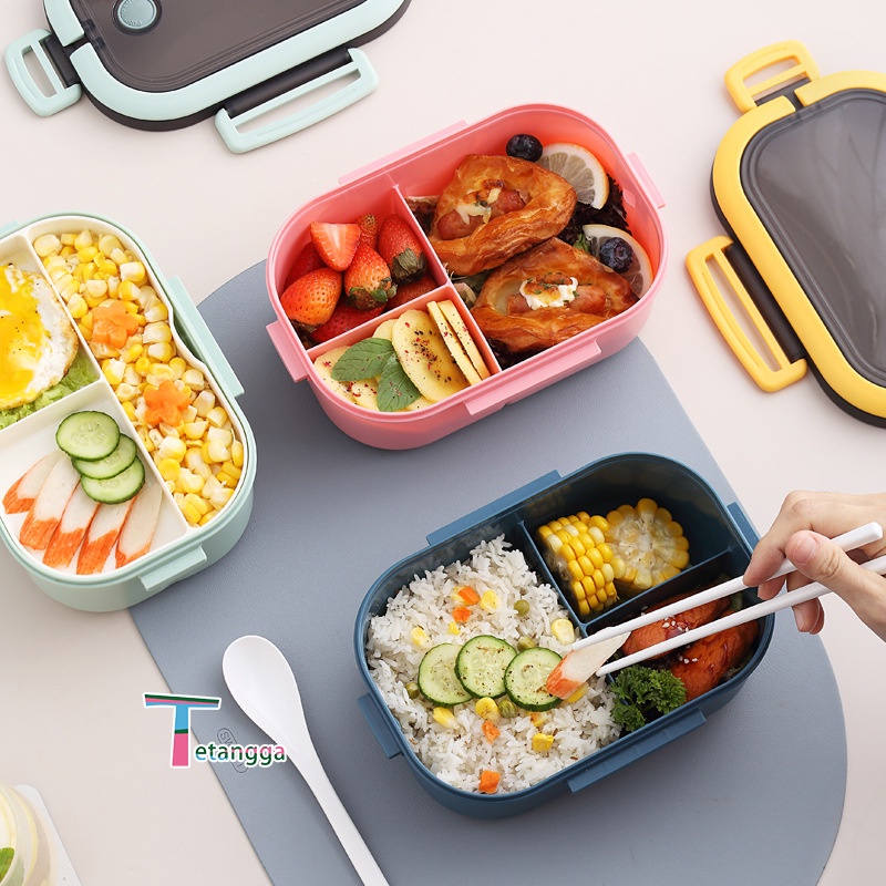 Tempat Makan Siang Kotak Bekal Single-Layer Makanan Bento Lunch Box Microwavable Anti Tumpah
