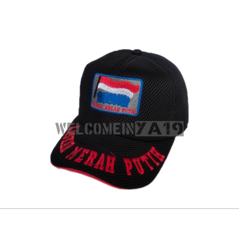 Topi Jaring Laskar Merah Putih Logo Tulisan Besar / Topi Jala Laskar Merah Putih Tulisan Besar