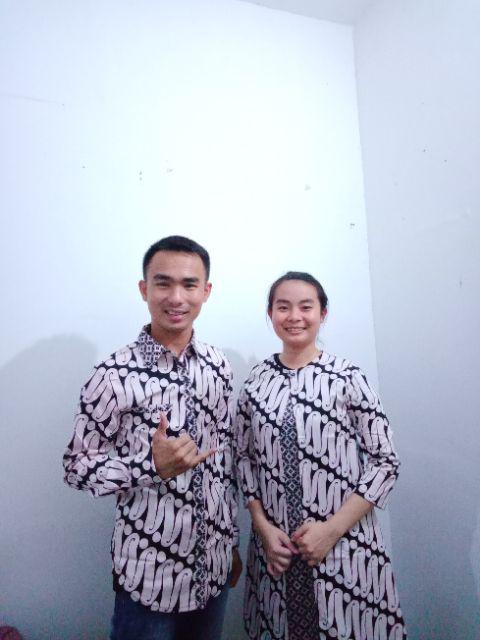 Dress Batik Tunik Lengan Panjang Bahan Katun Stretch Warna Navy, 125 Nv#