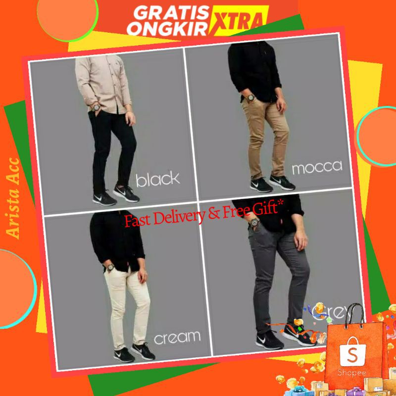 BIG PROMO..FASHIONS UKURAN JUMBO 27-38 CHINO BIG SIZE ABU TUA MOCCA BLACK CREAM