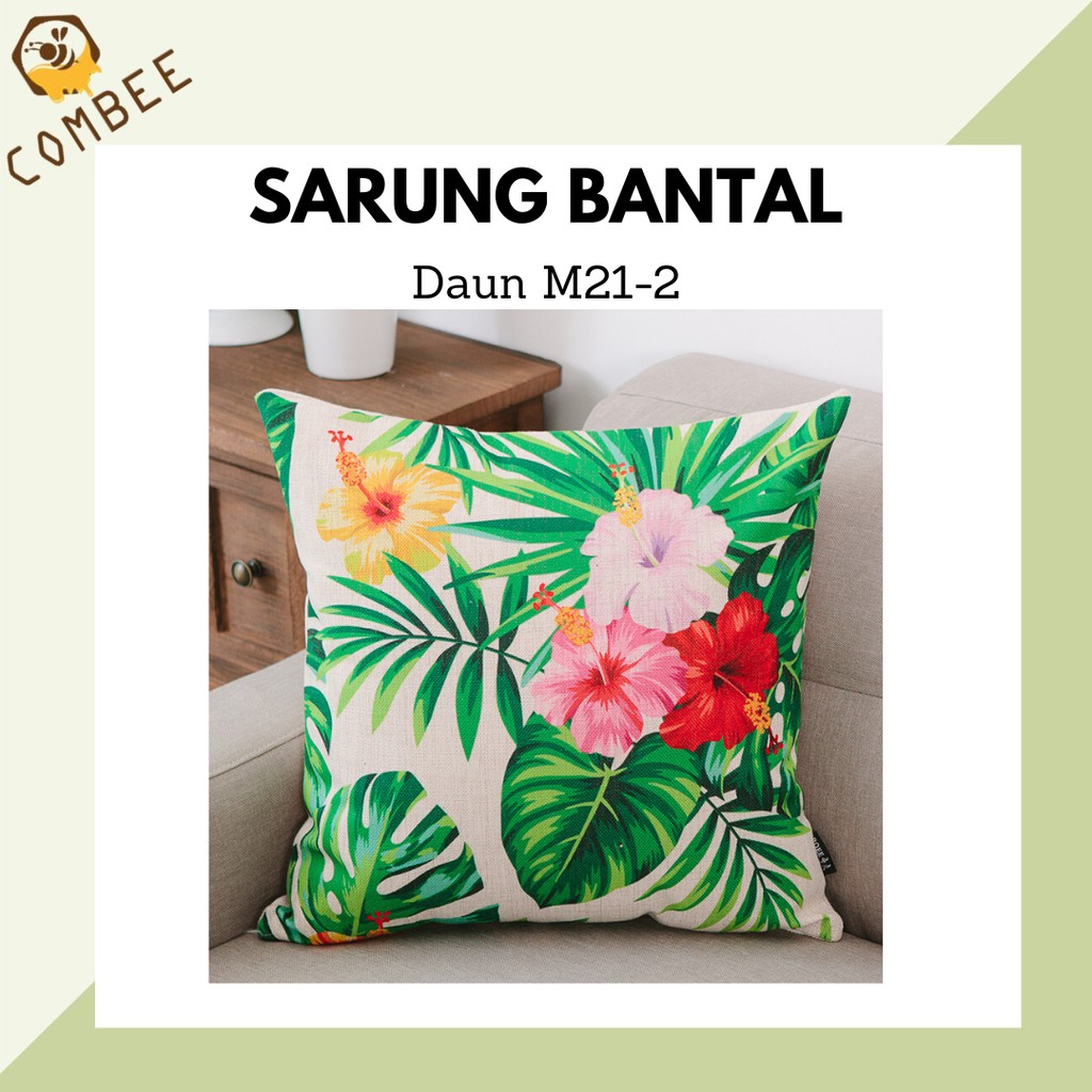 Pillow Case / Sarung Bantal / Sarung Tutup Bantal Sofa Kain Cotton Linen Daun M21