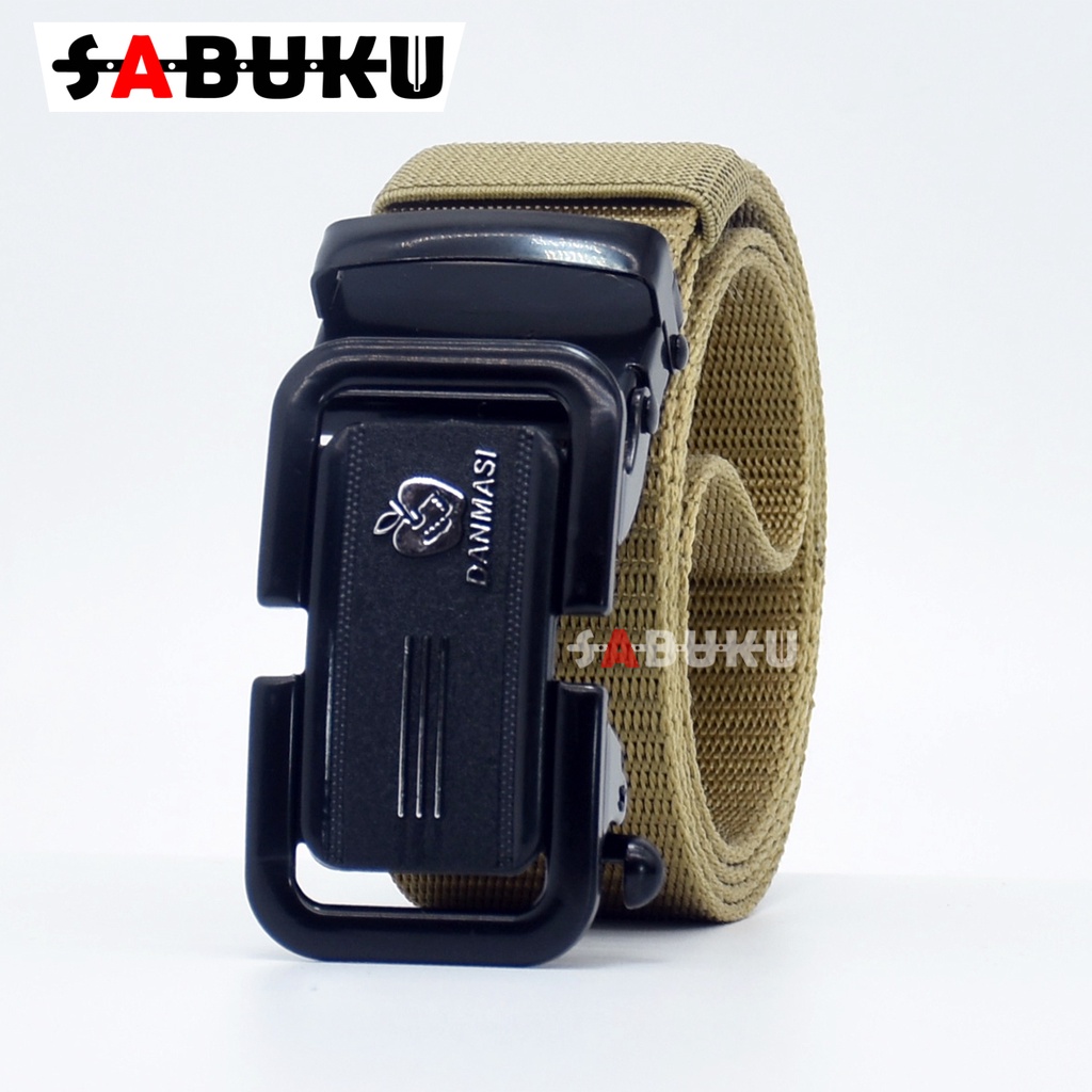 Ikat Pinggang Pria Canvas Stylish Metal Men Belt Detector Kepala Logam Besi -046