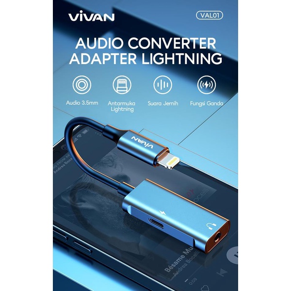 Vivan VAL01 Lightning to 3.5MM Audio Headphone Adapter iPhone iPad