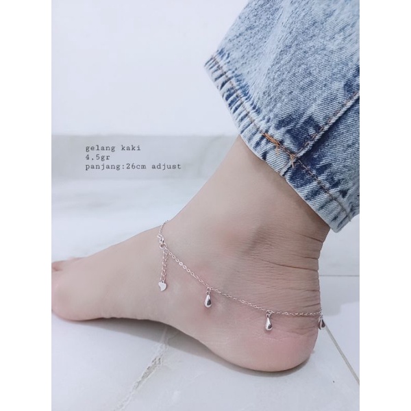 gelang kaki rantai nori +7m.tears polos/ gelang kaki perak asli silver 925 lapis emas