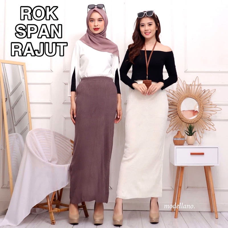 ROK SPAN RAJUT - KNIT MURAH POLOS WARNA HITAM BW PANJANG TEBAL ADEM MELAR GROSIR MAXI SKIRT ABG