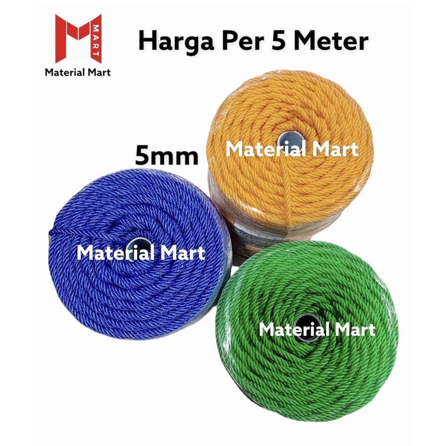 Tali Tambang Plastik 5mm | Tali Plastik Nylon 6mm | Tali Jemuran (5MTR) | Material Mart