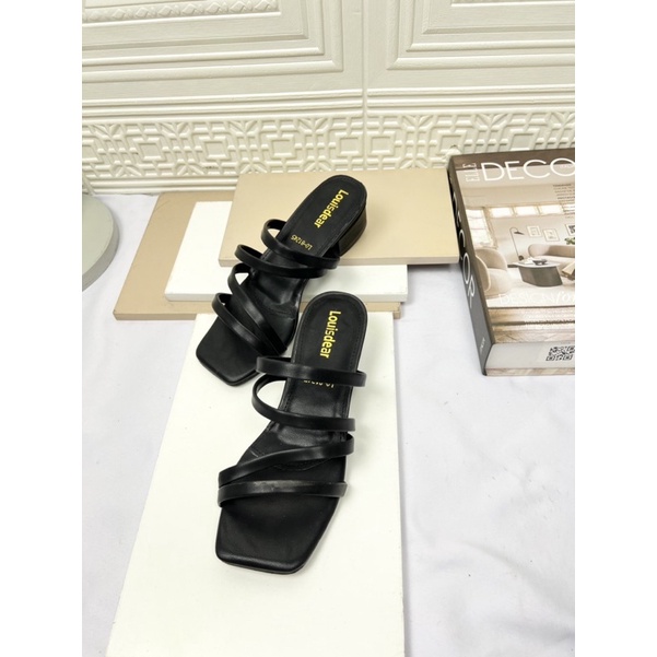 sendal heel wanita terbaru kekinian pesta LOUISDEAR sendal tapak 3 cm bahan kulit dove S104