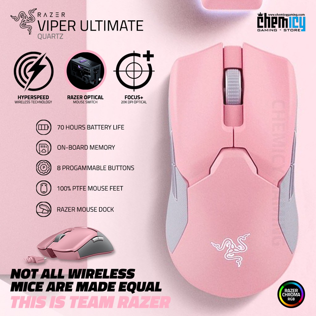 Razer Viper Ultimate Quartz Pink Hyperspeed Wireless Gaming Mouse