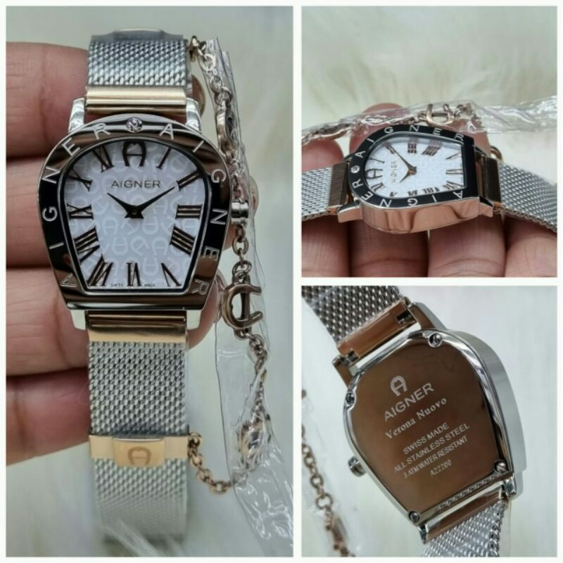 Jam Tangan Wanita Aigner Verona Batre Stainless Kualitas Ori Free Box Kayu Aigner