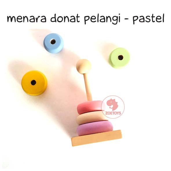 Zoetoys Menara Geometri Donat Pelangi | Ring Rainbow Tower | Menara Pelangi Kayu | Mainan Edukasi Anak