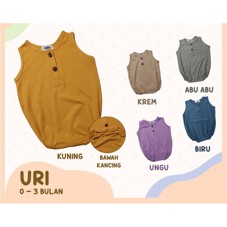 Uri Baby Basic Bodysuit Jumper Romper Bayi 0 3 Bulan Tanpa Lengan Bahan Cotton Premium