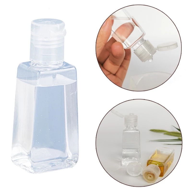 Botol Kosong Isi Ulang Hand Sanitizer Model Semprot Bahan Plastik Transparan Bentuk Trapesium Mini 30ml / 60ml