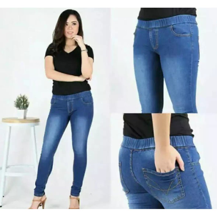 Celana Jumbo - Jeans Premium Wanita - Jumbo - Pinggang Karet - Melar - Street