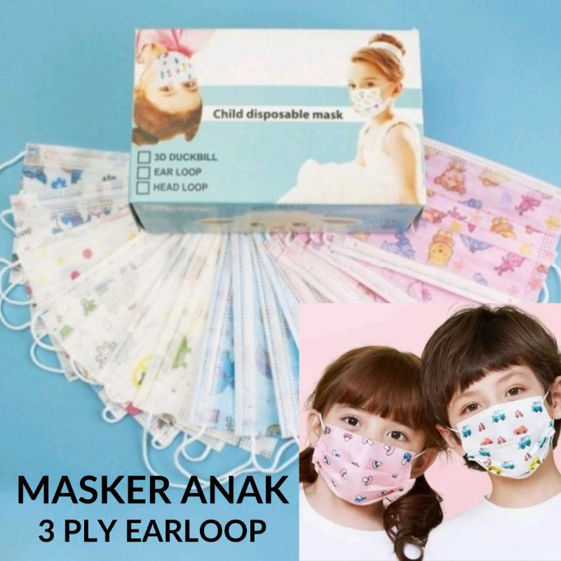 MASKER ANAK ISI 50PCS BIRU KITTY MASKER ANAK 3PLY ISI 50PCS MASKER ANAK SEKOLAH ORIGINAL