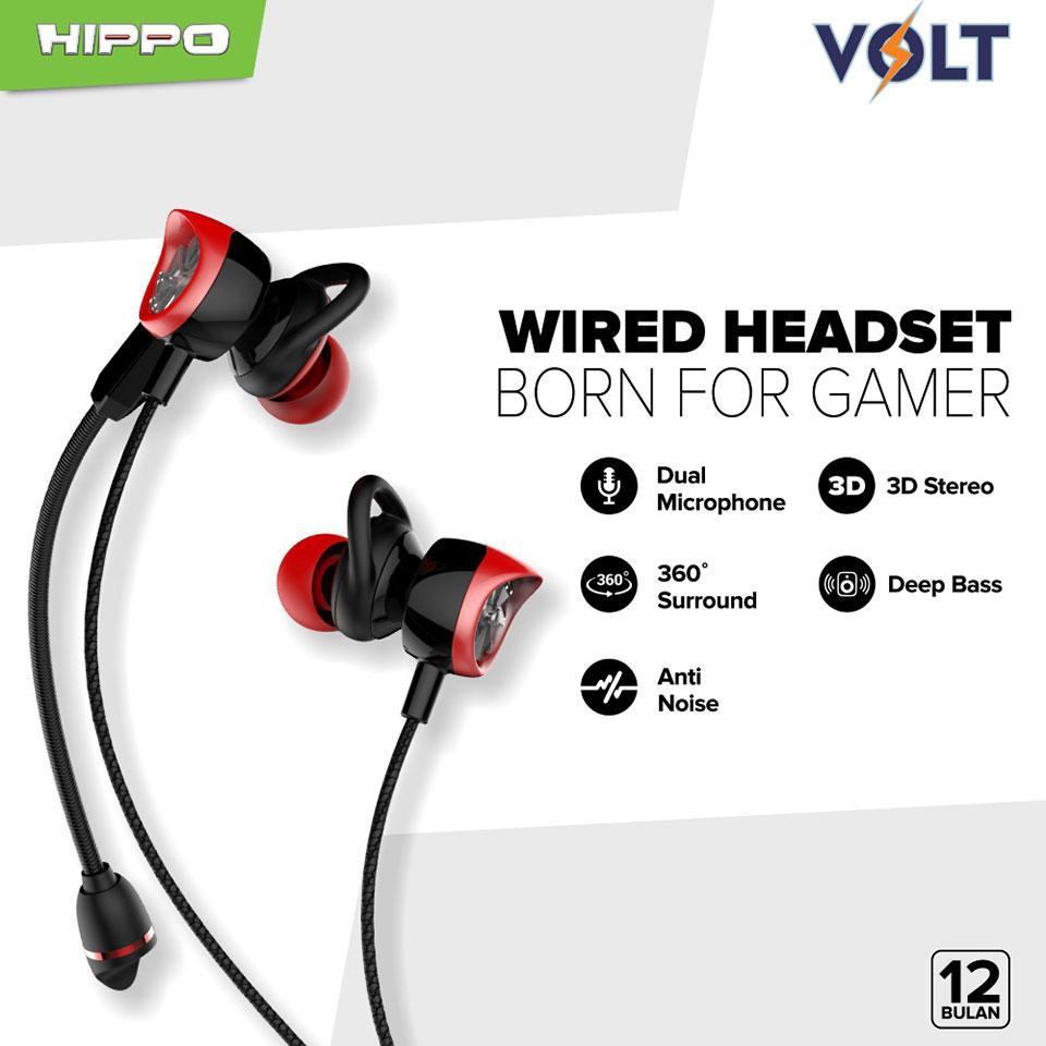 Hippo Gaming Headset Volt with Microphone Stereo Wired Earphone Handsfree Original Ori