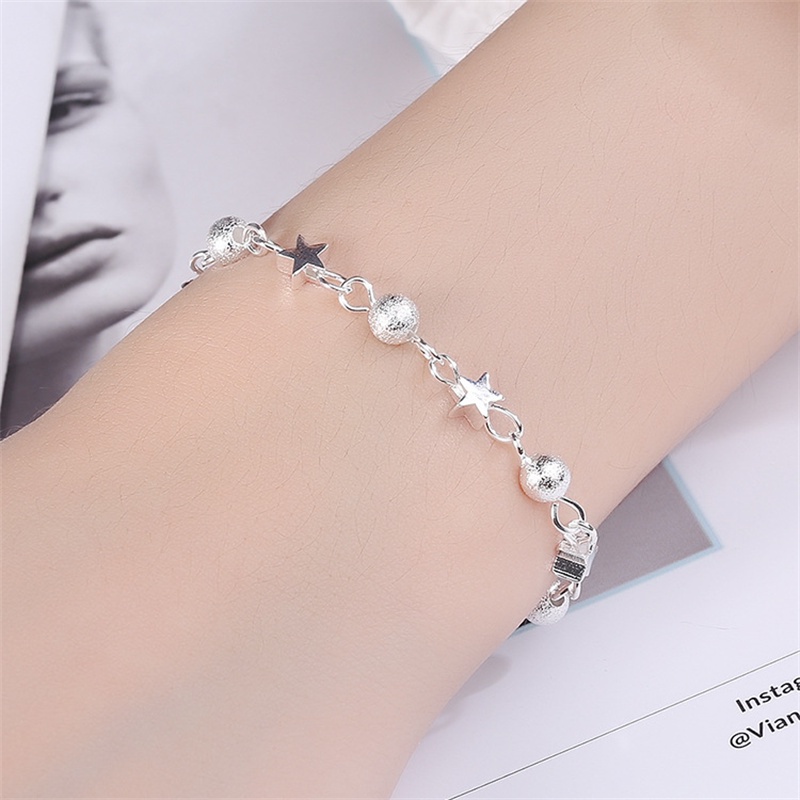 Fashion Laminated Small Hollow Plum Blossom 925 Silver-plated Handmade Hand Ornaments Frosted Bead Sweet Heart Jewelry