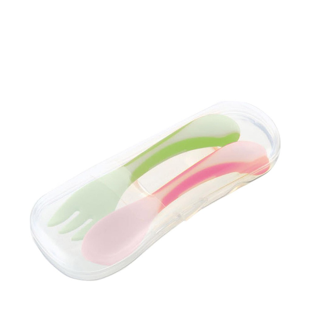 Richell Grip Spoon &amp; Fork with Case Sendok Makan Bayi R99193