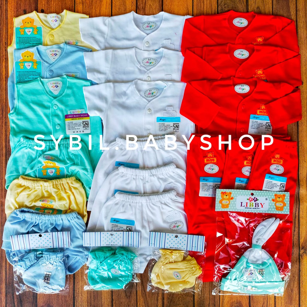 LIBBY Paket Lengkap Baju Bayi Original Newborn LIBBY & Miyo 0-6M Polos Warna (Isi 31 Pcs)-BKH MRH PUTIH 0-3 M