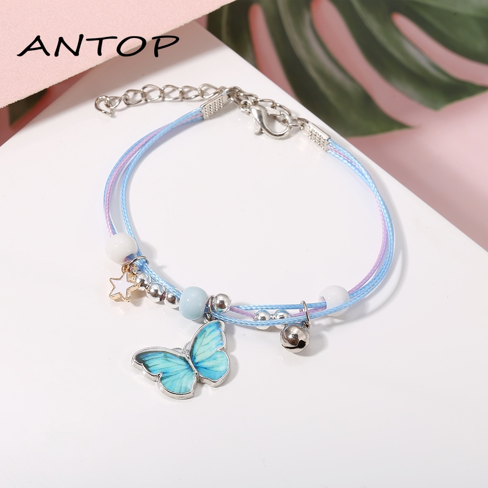 Gelang couple Liontin Rantai Banyak Lapis Aksen Kupu Daisy Gaya Korea Untuk Wanita Adjustable Fashion Aksesoris ANTOP