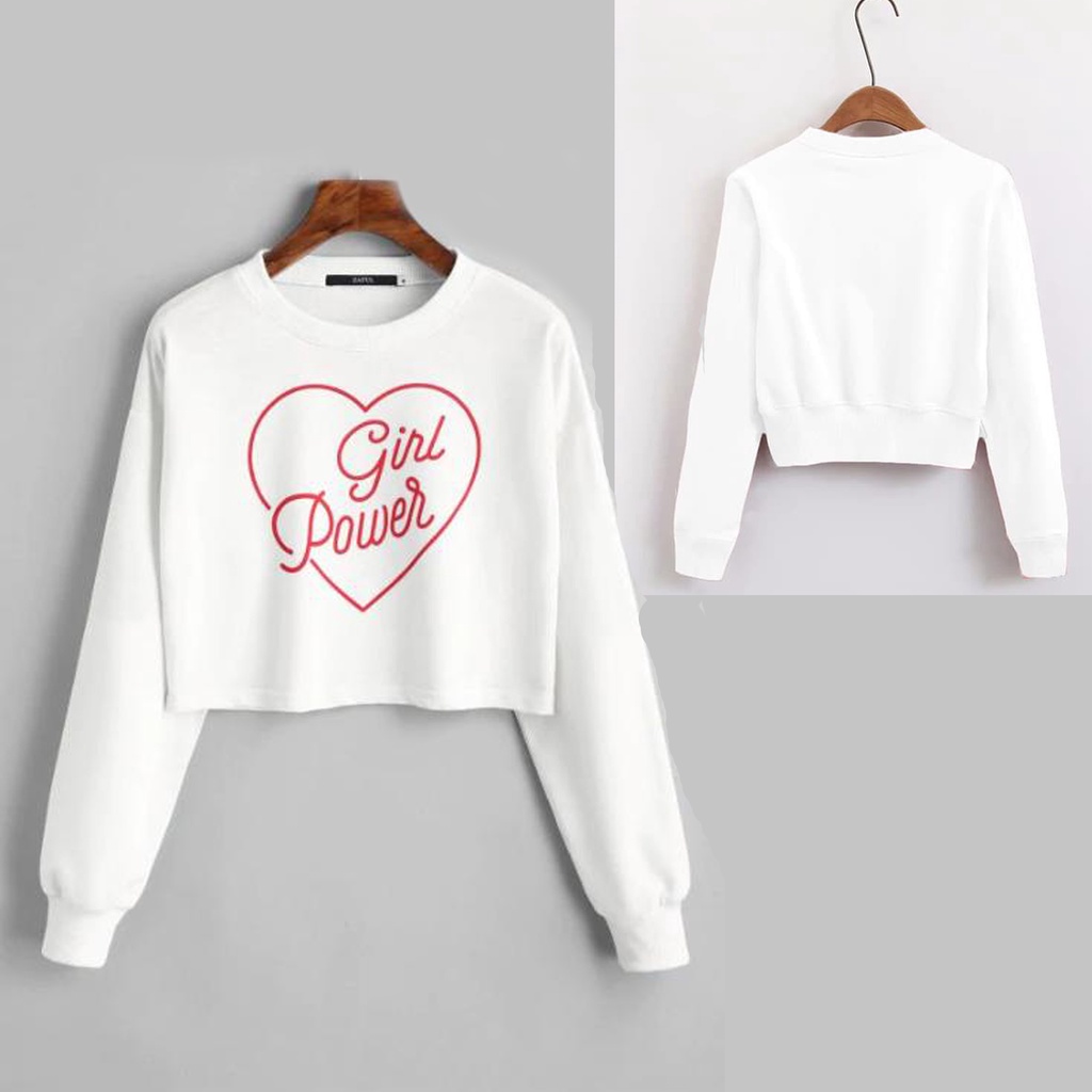 Sweater crop wanita terbaru jaket wanita Girl Power tersedia ukuran XS S M L XL XXL warna putih