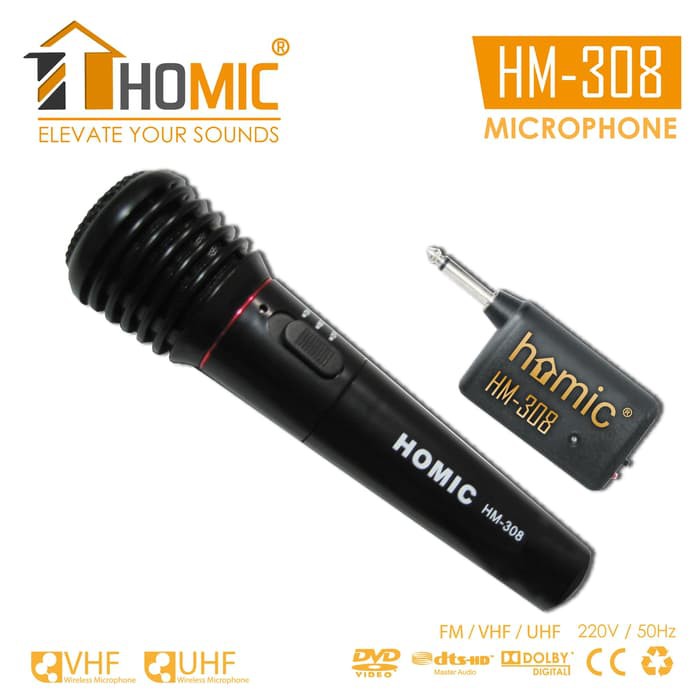 Mic Wireless Microphone Homic HM 308 Microfon Karaoke tanpa kabel